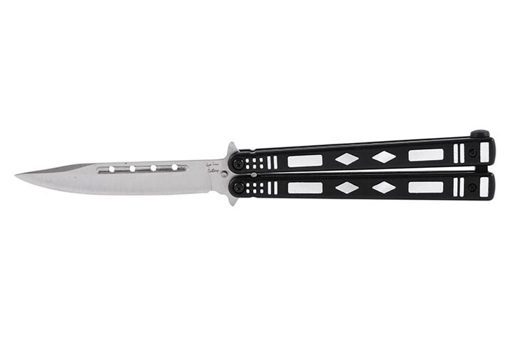Cuchillo mariposa negro con motivos grises - Acero inoxidable (23cm)