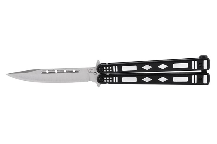 Cuchillo mariposa negro con motivos grises - Acero inoxidable (23cm)