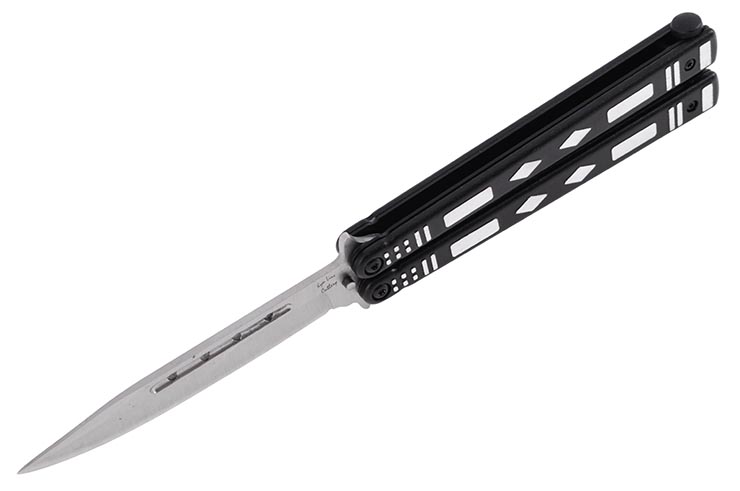 Cuchillo mariposa negro con motivos grises - Acero inoxidable (23cm)