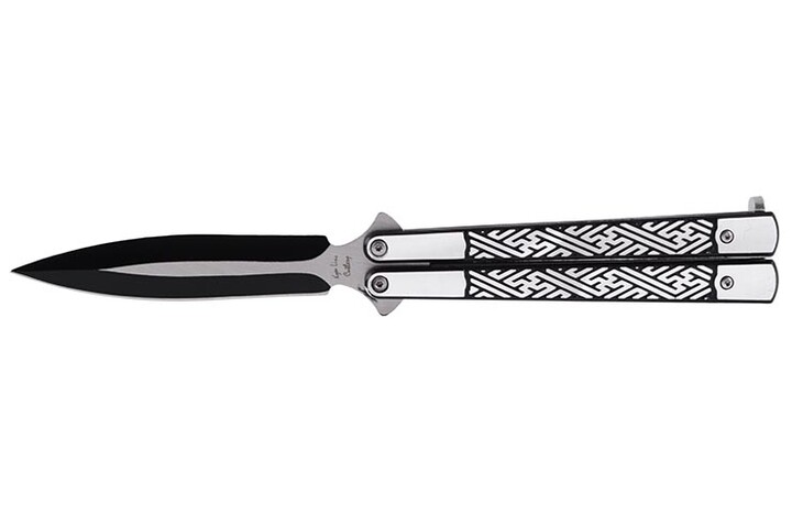 Couteau Papillon, Argenté avec motifs noirs - Acier inoxydable (23 cm)