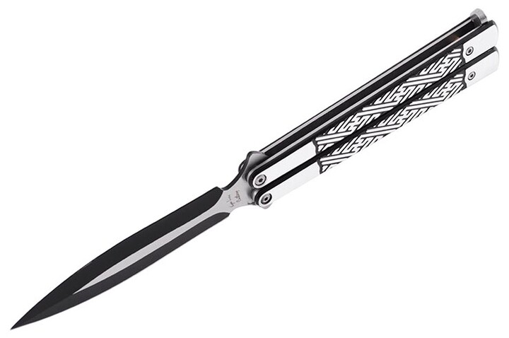 Couteau Papillon, Argenté avec motifs noirs - Acier inoxydable (23 cm)