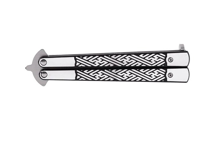 Couteau Papillon, Argenté avec motifs noirs - Acier inoxydable (23 cm)