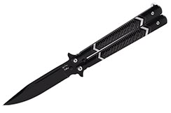 Butterfly knife, black with patterns - Stainless steel (20cm)