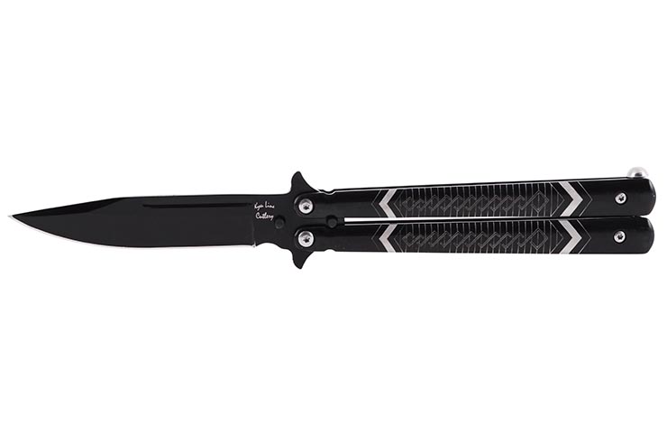 Butterfly knife, black with patterns - Stainless steel (20cm)
