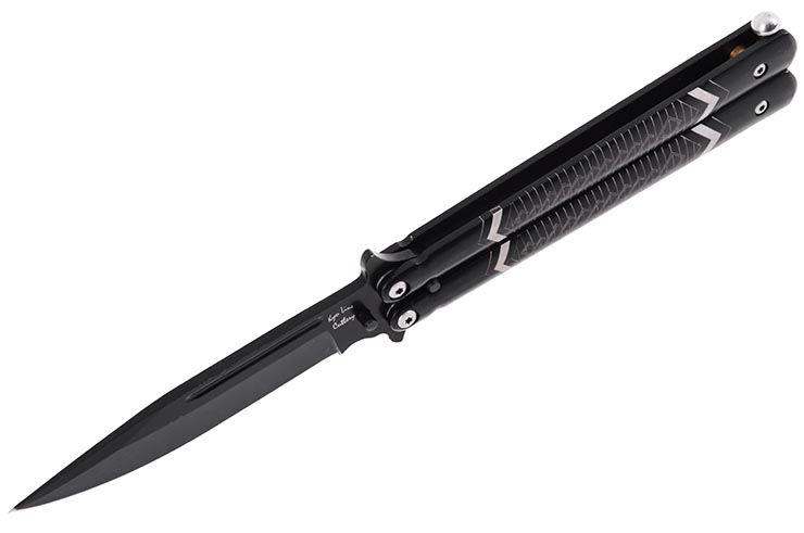 Butterfly knife, black with patterns - Stainless steel (20cm)