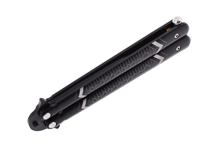 Butterfly knife, black with patterns - Stainless steel (20cm)
