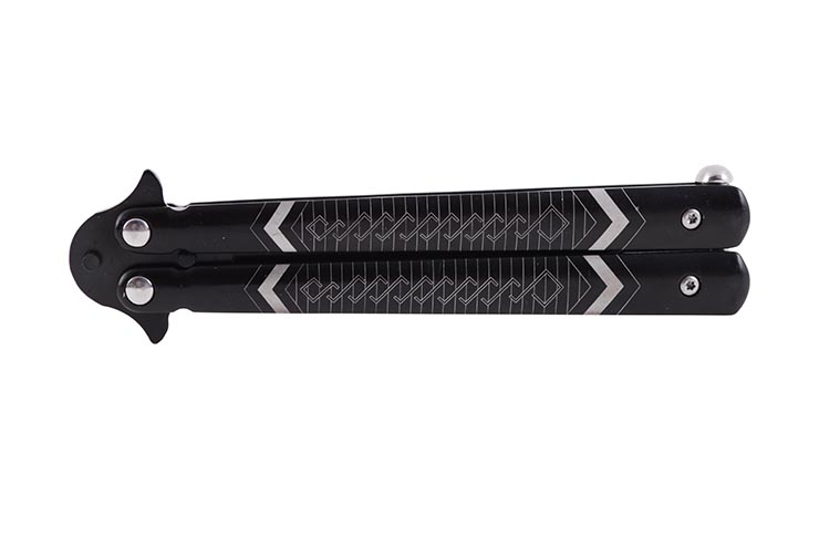 Butterfly knife, black with patterns - Stainless steel (20cm)