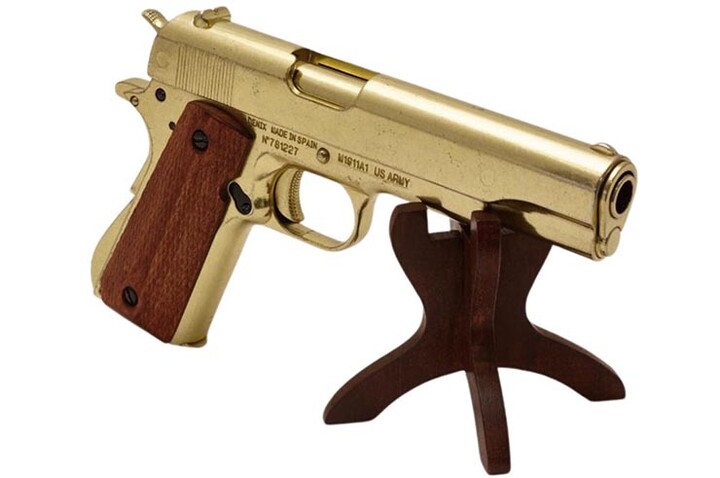 Pistola em Aço, Coronha em Madeira - Réplica M1911