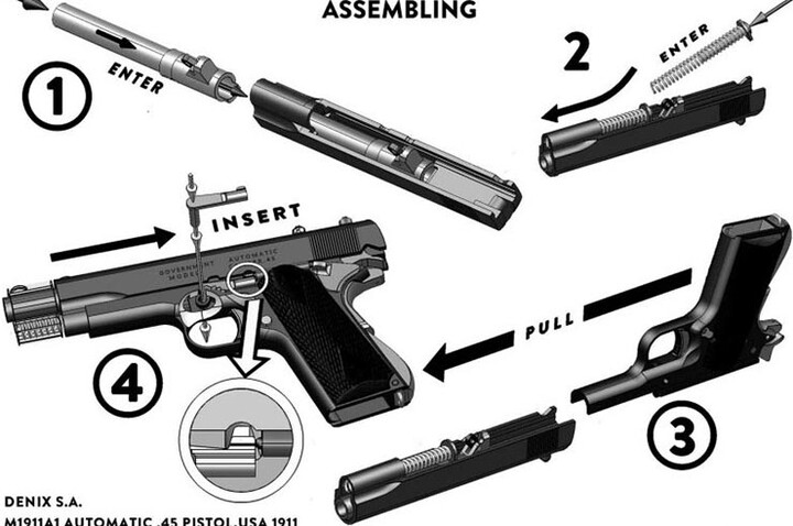 Pistola em Aço, Coronha em Madeira - Réplica M1911