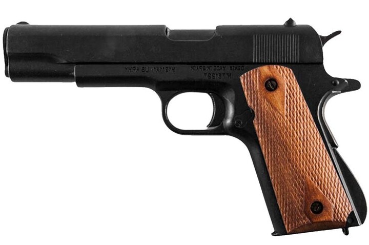 Pistola em Aço, Coronha em Madeira - Réplica M1911
