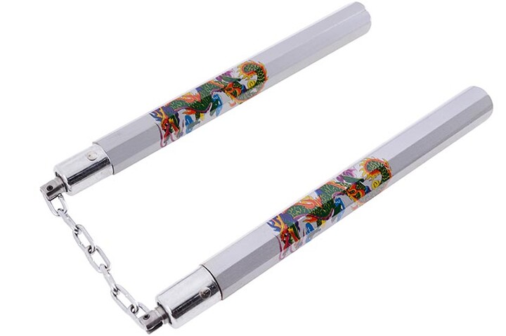 Nunchaku, Dragão Prateado - Madeira & Corrente