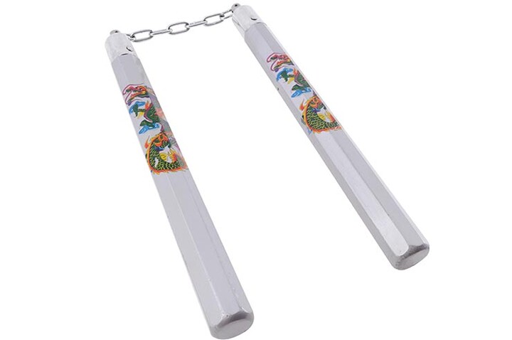 Nunchaku, Dragão Prateado - Madeira & Corrente