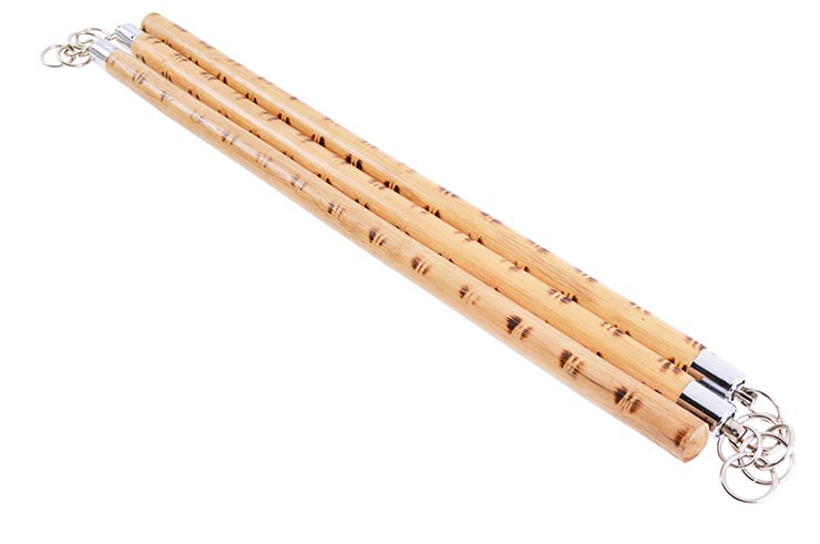 Three sectional staff, Rattan - Marked with red iron