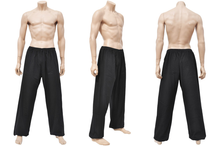 Calças Wushu & Taiji, Algodão grosso, Preto