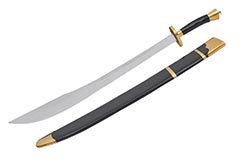 Kungfu Training Broadsword With Scabbard, Black/Golden - Semi Flexible