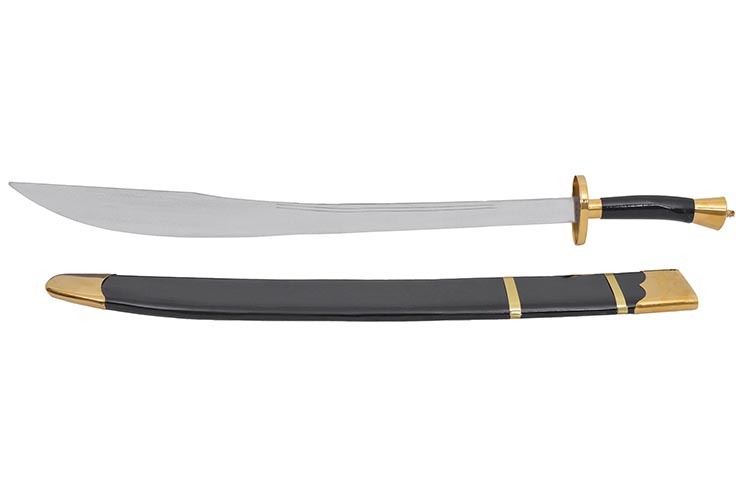 Kungfu Training Broadsword With Scabbard, Black/Golden - Semi Flexible