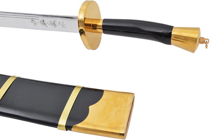 Kungfu Training Broadsword With Scabbard, Black/Golden - Semi Flexible