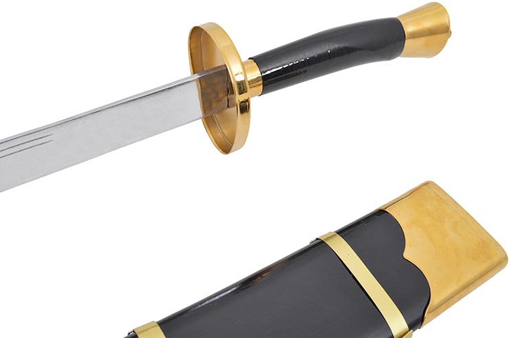 Kungfu Training Broadsword With Scabbard, Black/Golden - Semi Flexible