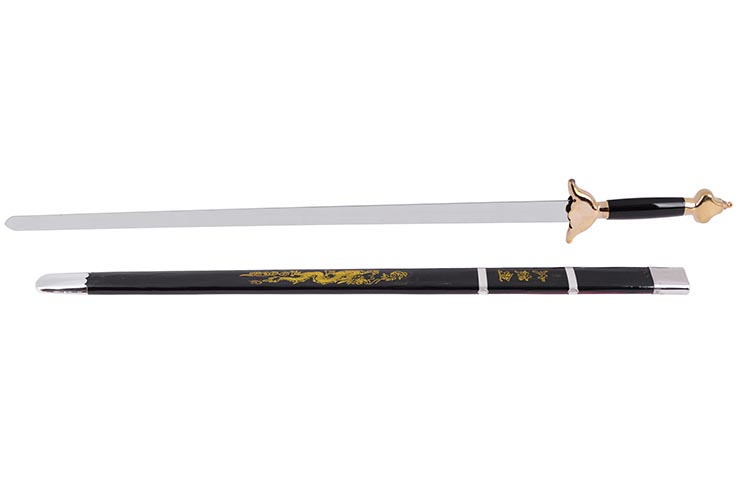 Straightsword With Scabbard, Black/Golden - Semi-Flexible