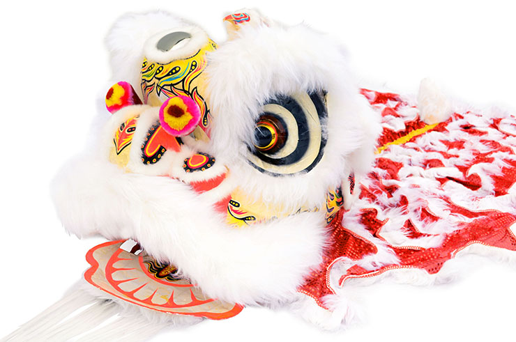 Costume Danse du Lion, Style du Sud - Blanc & Rouge