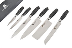 Set of 6 Kitchen Knives, Upper range - Damascus steel