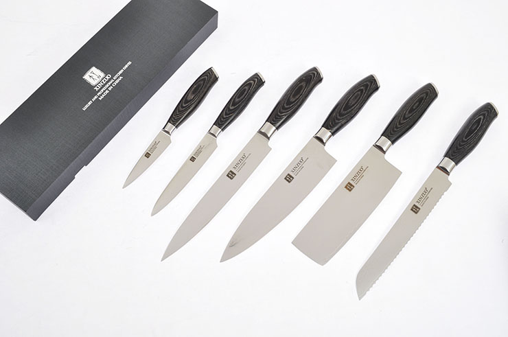 Set of 6 Kitchen Knives, Upper range - Damascus steel