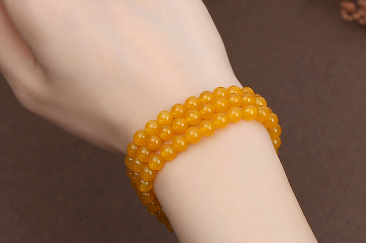Buddhist Bracelet, Three Wraps - Agata Stone 6 mm