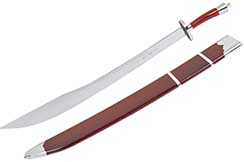 Kungfu Training Broadsword With Scabbard, Red/Silver - Flexible