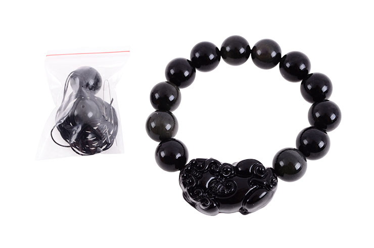 Bracelet Obsidienne, Perla Pixiu - Pierre 14 mm