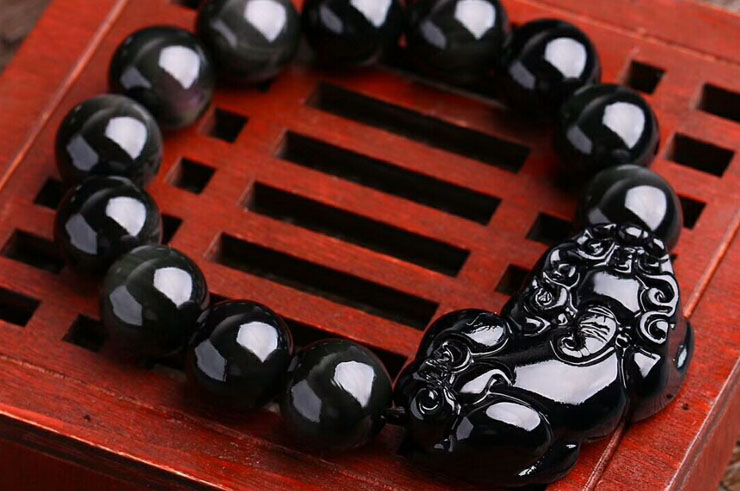 Bracelet Obsidienne, Perla Pixiu - Pierre 14 mm