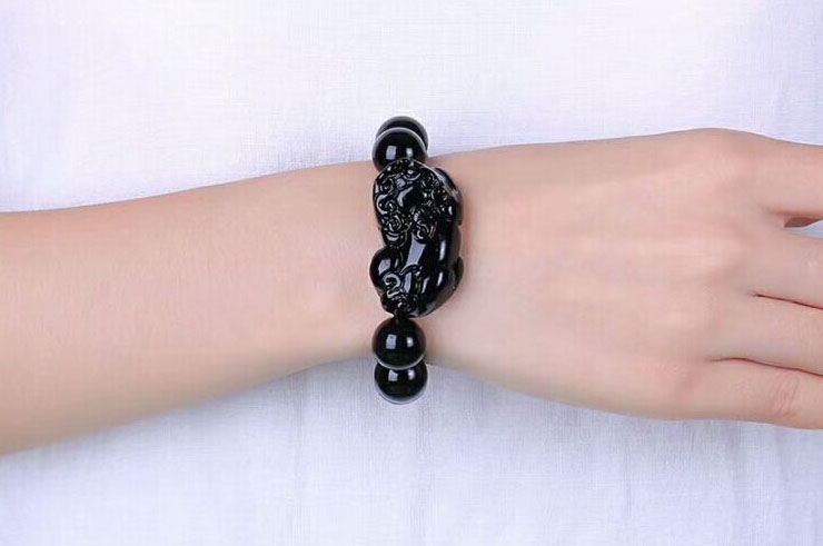 Bracelet Obsidienne, Perla Pixiu - Pierre 14 mm