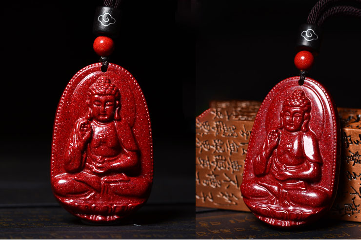 Red Cinnabar Necklace, Buddha