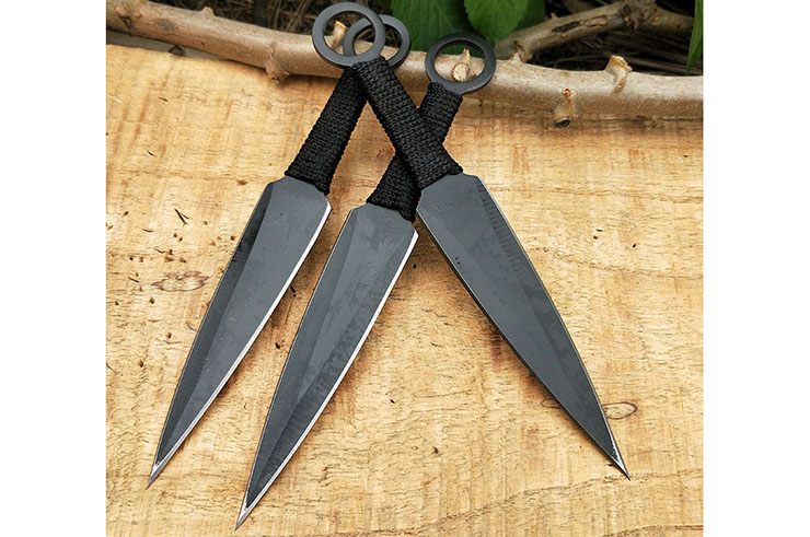 Kunai Fei Biao Acier, poignée tressée - Lot de 6 (15 cm)