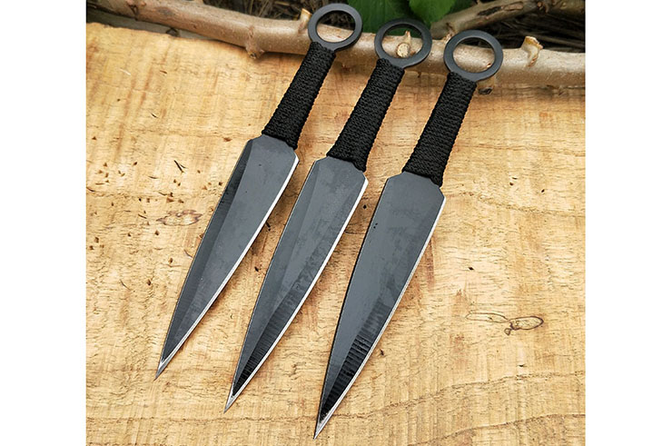 Kunai Fei Biao Acier, poignée tressée - Lot de 6 (15 cm)