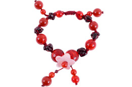Chinise Bracelet with Red pearls, Flowers