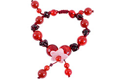 Bracelet Chinois à Perles rouges, Fleur