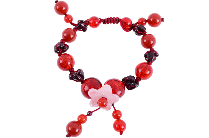Chinise Bracelet with Red pearls, Flowers