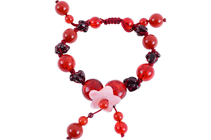 Pulsera China con Perlas rojas, Flores