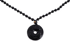 Collier Tore Obsidienne, Gravure Phoenix - Perles 6 mm