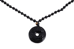 Obsidian Torus Necklace, Phoenix Engraving - 6 mm Pearls