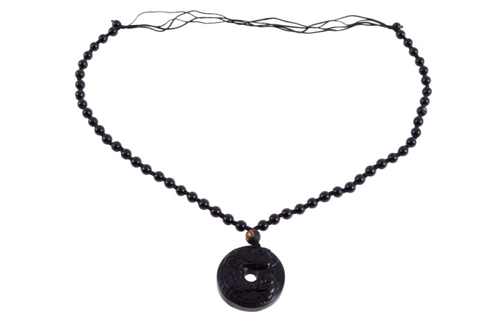 Colar Tore Obsidiana, Gravação Fénix - Pérolas 6 mm