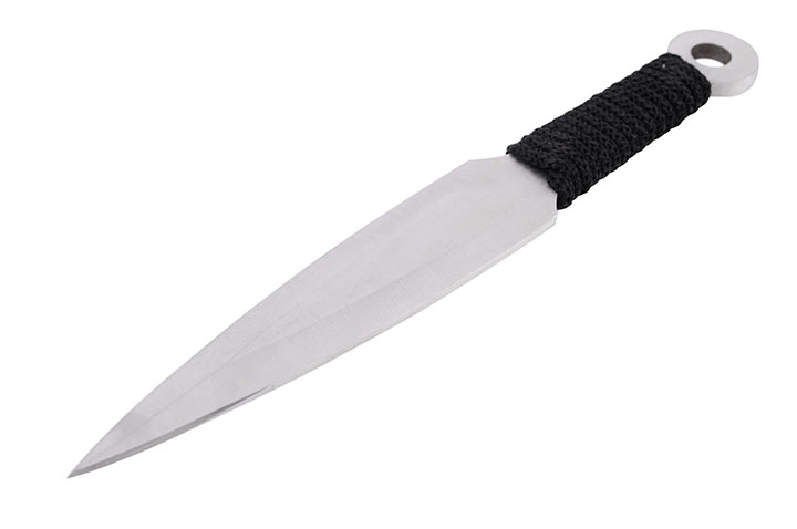 Kunai em aço inoxidável, cromado e trançado preto - Conjunto de 6 (20 cm)