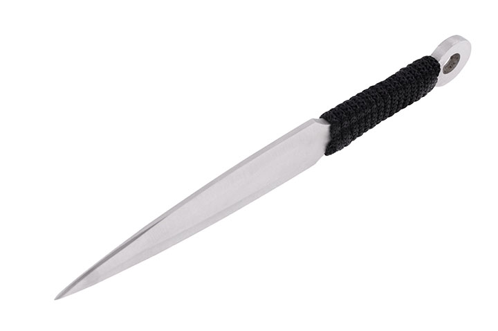 Kunai em aço inoxidável, cromado e trançado preto - Conjunto de 6 (20 cm)