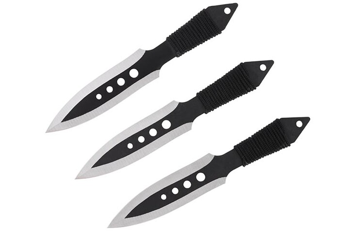 Punhais Kunai pretas e cromadas, aço inoxidável - Lote de 3 (19 cm)