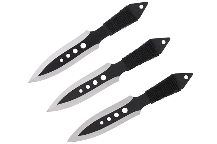 Dagues Kunai noir & chrome, Acier Inox - Lot de 3 (19 cm)