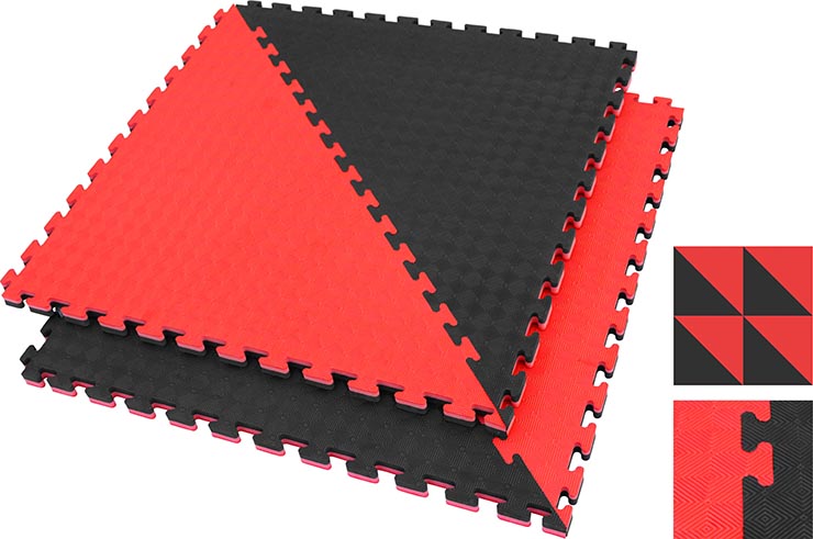 Tatami Puzzle 2,5 cm, Negro/Rojo, Patrón rómbico | Corte diagonal