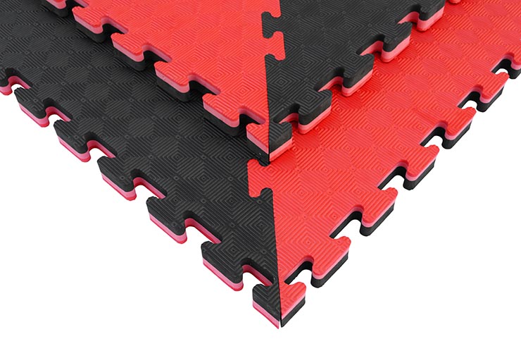 Tatami Puzzle 2,5 cm, Noir/Rouge, Motif Rhombique | Coupe diagonale