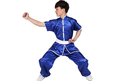Tenue Chang Quan, Satin - Bleu et blanc, Enfant