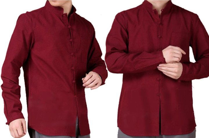 Camisa chinesa - colarinho Mao & fecho Brandenburg, 100% Algodão