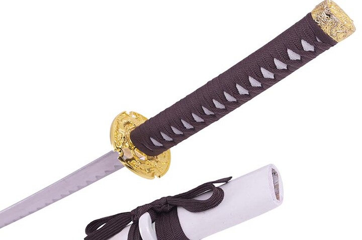 Katana Iaito Dragão Trança Dourada, Branca e Castanha